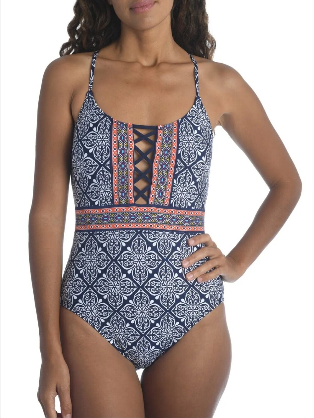 LaBlanca Navy & White Mandala Strappy Mio One-Piece Swimsuit & Pants Size 6 Sm